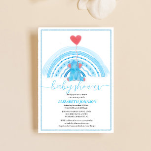 cute baby blue elephant with rainbow baby shower  invitation