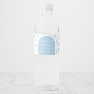 Cute baby blue floral boho arch baby boy shower water bottle label