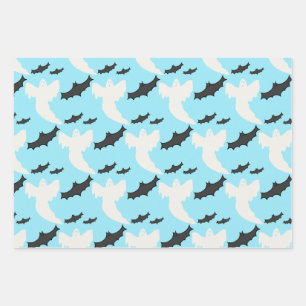 Cute Baby Blue Ghost Bat Wrapping Papier ensemble