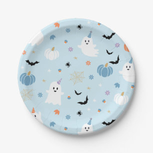 Cute Baby Blue Ghost Halloween Paper Plate