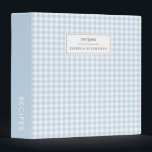 Cute Baby Blue Gingham Plaid Personalized Recipe Binder<br><div class="desc">Cute Retro Baby Blue Gingham Plaid Pattern Personalized Recipe Binder</div>