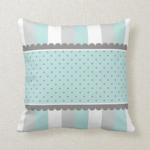 Cute Baby Blue & Gray Stripes and Polka Dots Throw Pillow