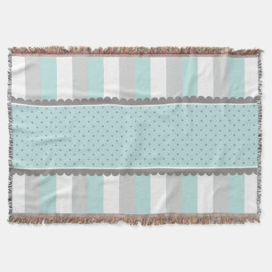 Cute Baby Blue & Grey Stripes and Polka Dots Throw Blanket