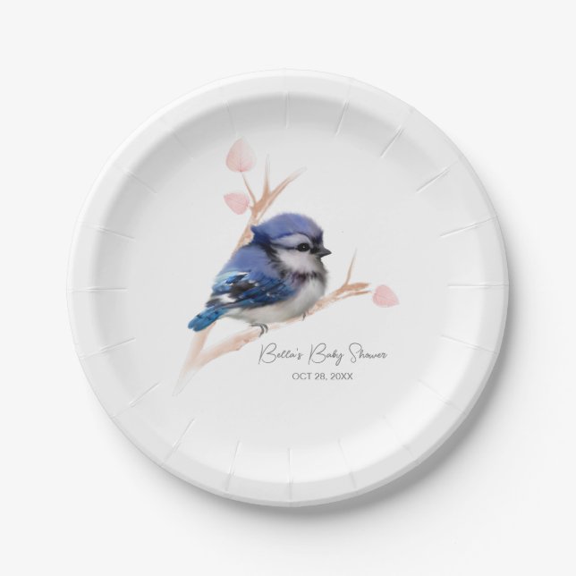 Cute Baby Blue Jay Baby Shower Paper Plate (Front)