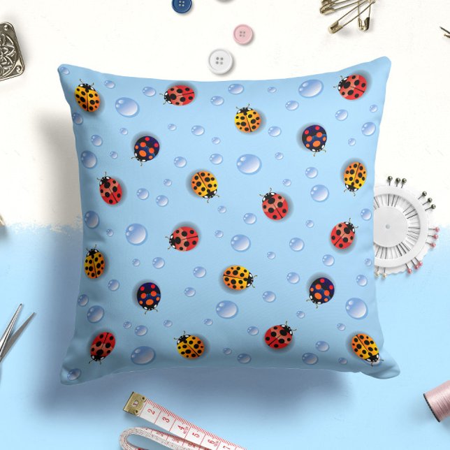 Cute Baby Blue Ladybug Insect | Bug Throw Pillow (Creator Uploaded)