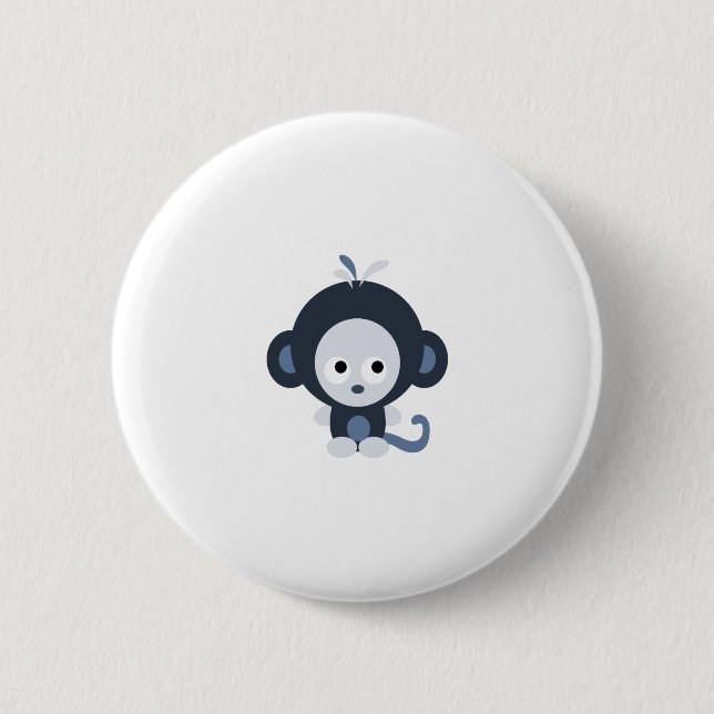 Cute Baby Blue Monkey 2 Inch Round Button (Front)