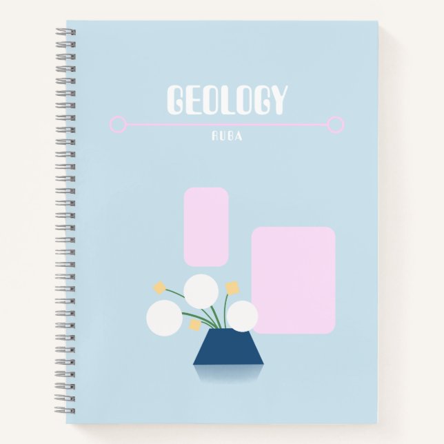 Cute baby blue notebook with geometric flowers  (Front)