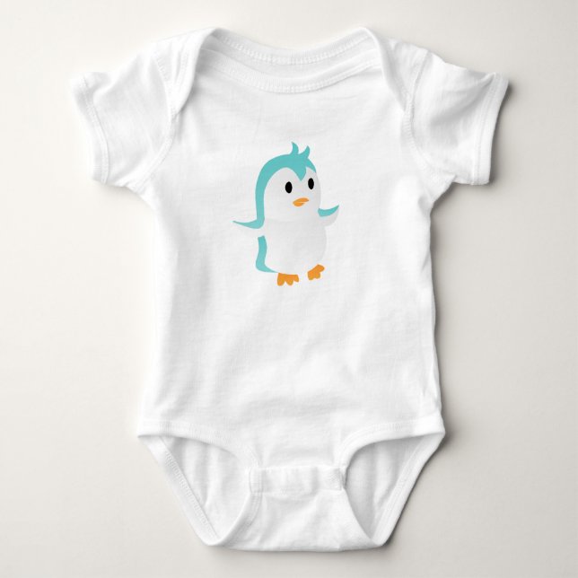 Cute Baby Blue Penguin Vector Act Bodysuit (Front)