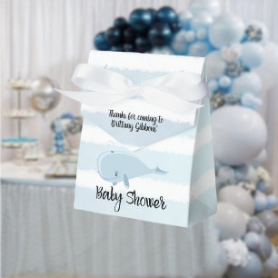 Cute Baby Blue Whale Striped Baby Shower Favor Box