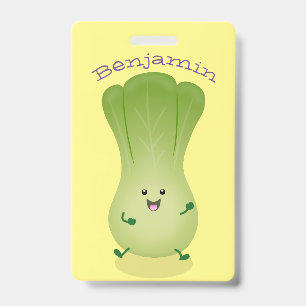 Cute baby bok choy cartoon illustration badge
