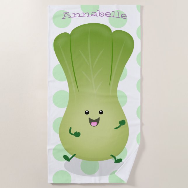 Cute baby bok choy cartoon illustration beach towel (Front)