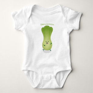 Cute baby bok choy cartoon illustration bodysuit