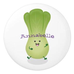 Cute baby bok choy cartoon illustration ceramic knob