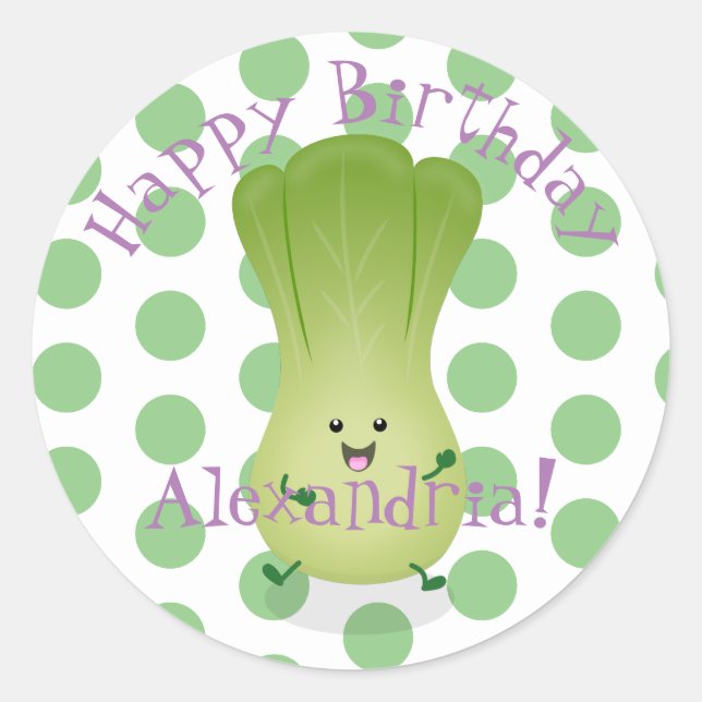 Cute baby bok choy cartoon illustration classic round sticker (Front)