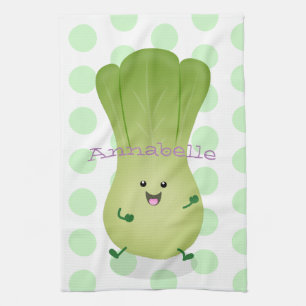 Cute baby bok choy cartoon illustration kitchen towel