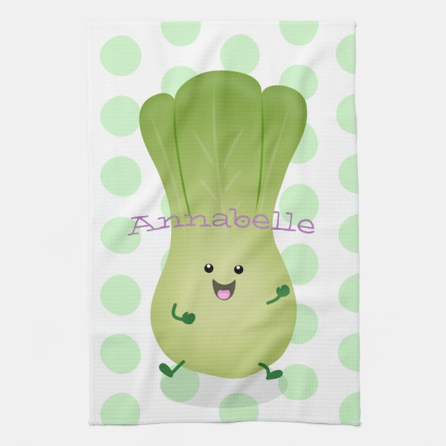 Cute baby bok choy cartoon illustration kitchen towel (Vertical)