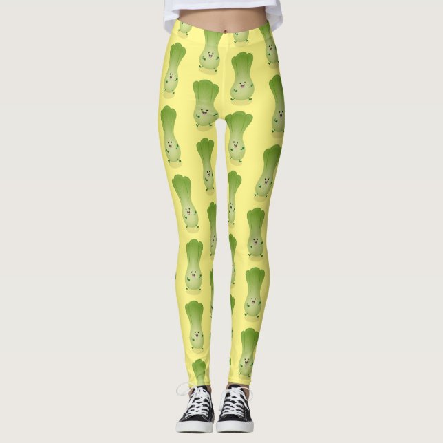 Cute baby bok choy cartoon illustration leggings (Front)