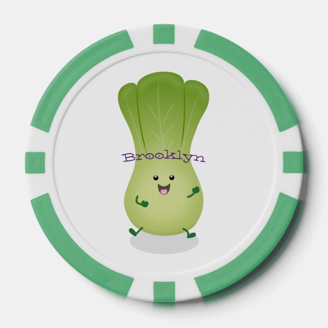 Cute baby bok choy cartoon illustration poker chips (Front)