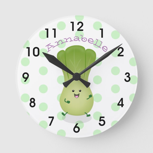Cute baby bok choy cartoon illustration round clock (Front)