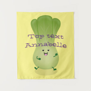 Cute baby bok choy cartoon illustration  tapestry