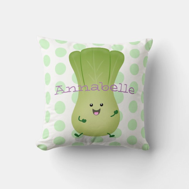 Cute baby bok choy cartoon illustration throw pillow (Front)