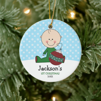 Cute Baby Boy 1st Christmas Personalized Ceramic Ornament