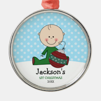 Cute Baby Boy 1st Christmas Personalized Metal Ornament