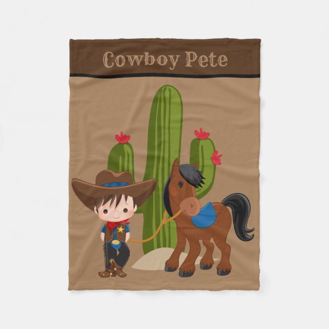 Cute baby boy add name cowboy blanket (Front)