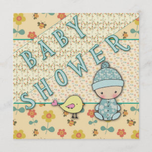 Cute Baby Boy and Bird Baby Shower Invitations