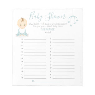 Cute Baby Boy and his Mobile Baby Shower Game Notepad