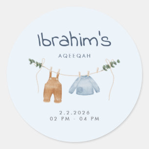 Cute Baby Boy Aqiqah Thank You Stickers Blue Brown