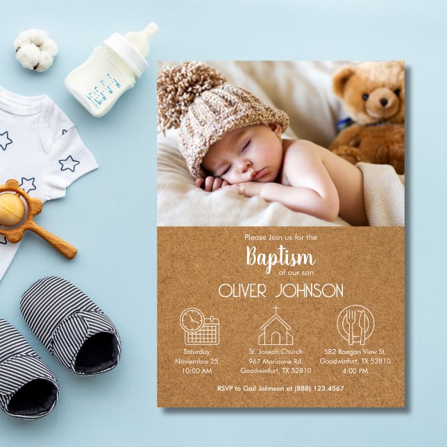 Cute Baby Boy Bautizo Invitacion Modern Baptism Invitation (Creator Uploaded)