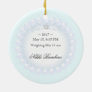 Cute Baby Boy Birth Announcement Pearls Ceramic Ornament