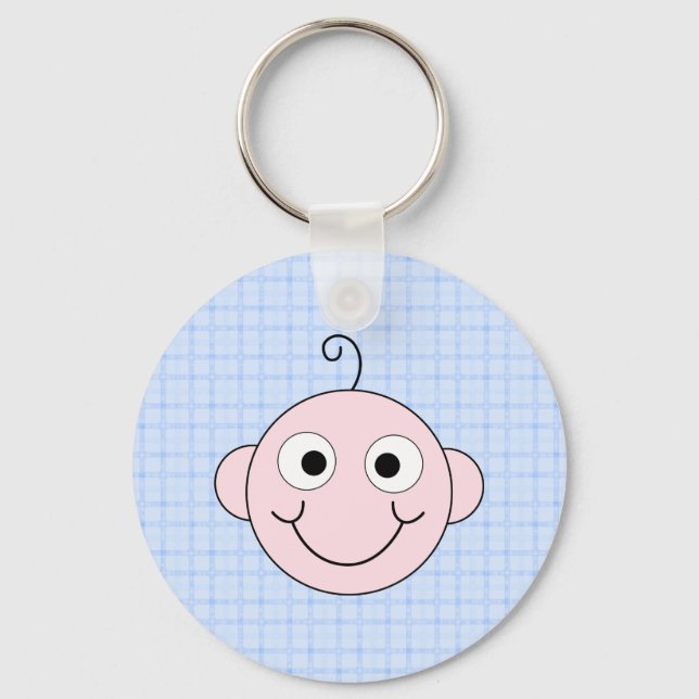 Cute Baby Boy. Blue Check Background. Keychain (Front)