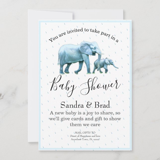 Cute Baby boy blue Elephants Baby Shower Invitation (Front)