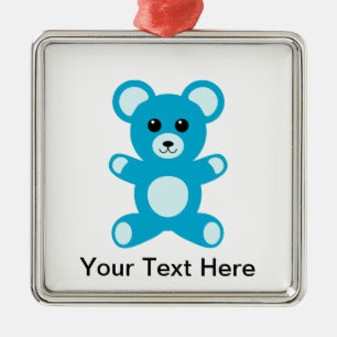 Cute Baby Boy Blue Teddy Bear Metal Ornament