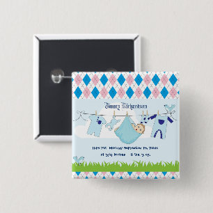Cute Baby Boy Clothes Line 2 Inch Square Button