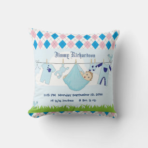 Cute Baby Boy Clothes Line Throw Pillow