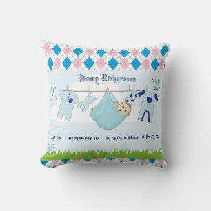 Cute Baby Boy Clothes Line Throw Pillow