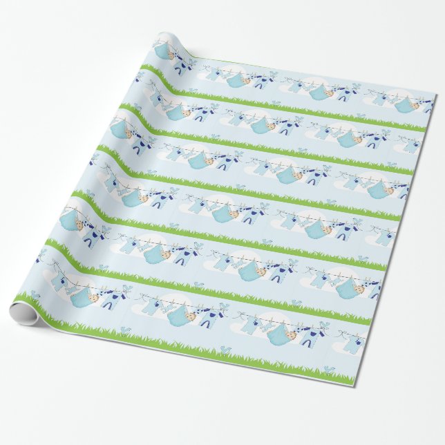 Cute Baby Boy Clothes Line Wrapping Paper (Unrolled)
