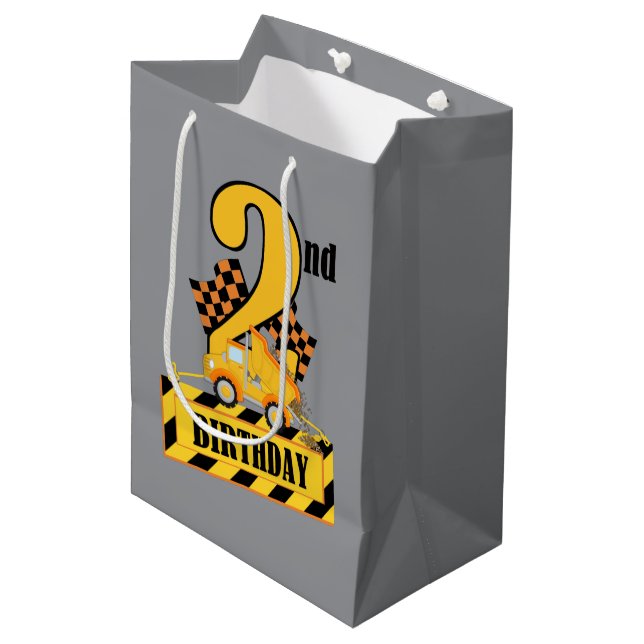 Cute baby boy construction 2nd Birthday Medium Gift Bag (Front Angled)