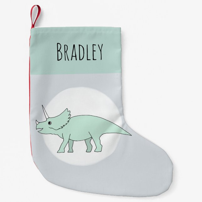 Cute Baby Boy Doodle Dinosaur and Name Small Christmas Stocking (Front)