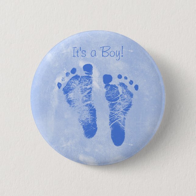 Cute Baby Boy Footprints Birth Announcement 2 Inch Round Button (Front)