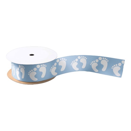 Cute Baby Boy Footprints Blue Satin Ribbon