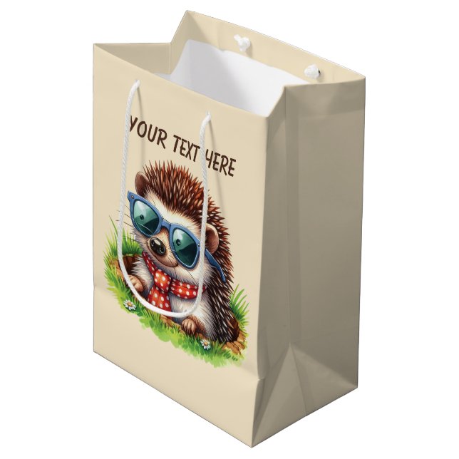 Cute baby boy hedgehog customizable medium gift bag (Front Angled)