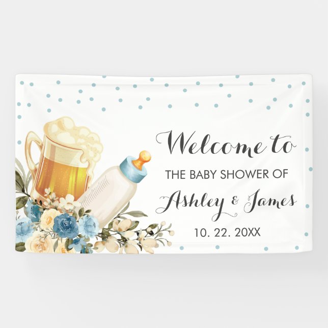 Cute Baby Boy is Brewing Blue Baby Shower Backdrop Banner (Horizontal)