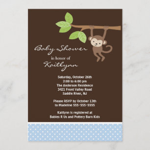 Cute Baby Boy Monkey Safari Baby Shower Invitation