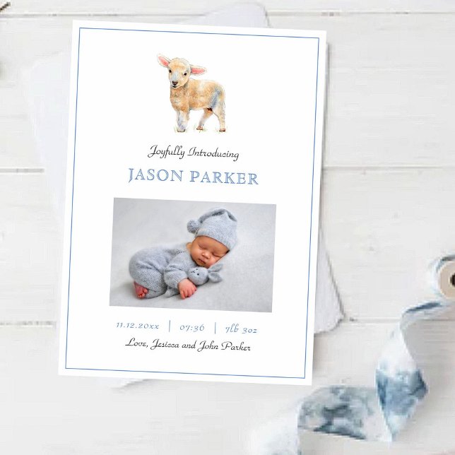 Cute Baby boy photo Little Lamb Birth Announcement (Creator Uploaded)