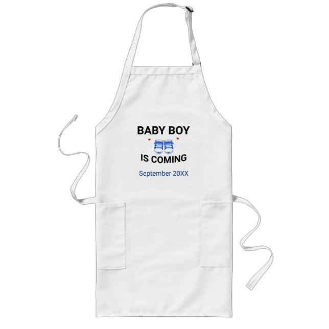 Cute Baby Boy Shoes Coming Soon Blue Pregnancy Long Apron (Front)