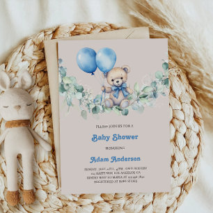 Cute Baby Boy Shower Invite – Blue Balloons & Bear